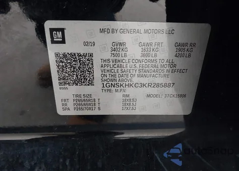 2019 Chevrolet Suburban Lt from USA, damaged, VIN 1GNSKHKC3KR285887